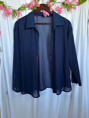 Sheer Navy Button-Up Blouse